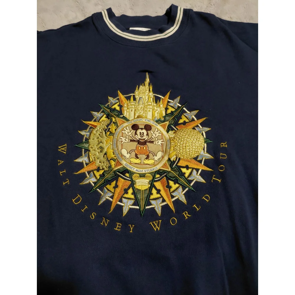 VTG 90s Walt Disney World Tour Embroidered Sweatshirt Adult Medium Blue Crewneck